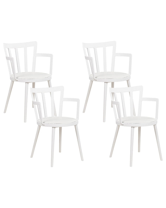 Set of 4 Dining Chairs White Synthetic Padded Seat Faux Leather Open Back with Armrests Modern Minimalist Living Room Beliani