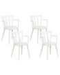 Set of 4 Dining Chairs White Synthetic Padded Seat Faux Leather Open Back with Armrests Modern Minimalist Living Room Beliani