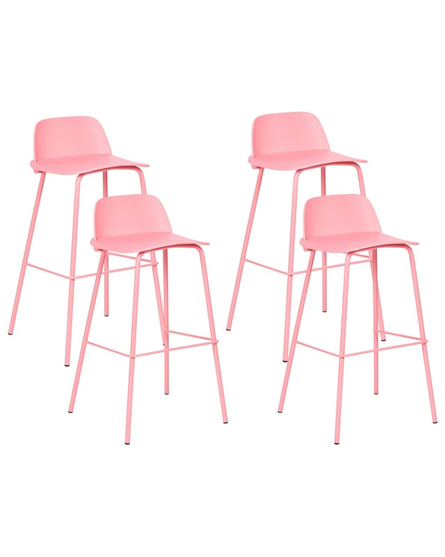 Set of 4 Bar Stools Light Pink Plastic Seat Metal Legs 90 cm Pastel Synthetic Counter Kitchen Chair Modern Beliani