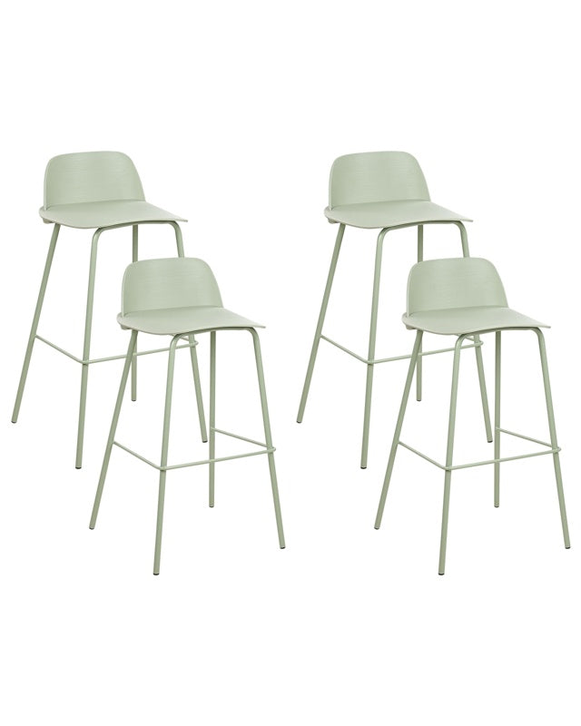 Set of 4 Bar Stools Light Green Plastic Seat Metal Legs 90 cm Pastel Pistachio Synthetic Counter Kitchen Chair Modern Beliani