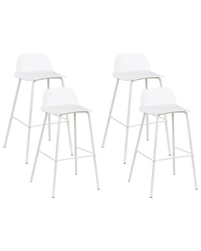 Set of 4 Bar Stools White Plastic Seat Metal Legs 90 cm Synthetic Counter Kitchen Chair Modern Beliani