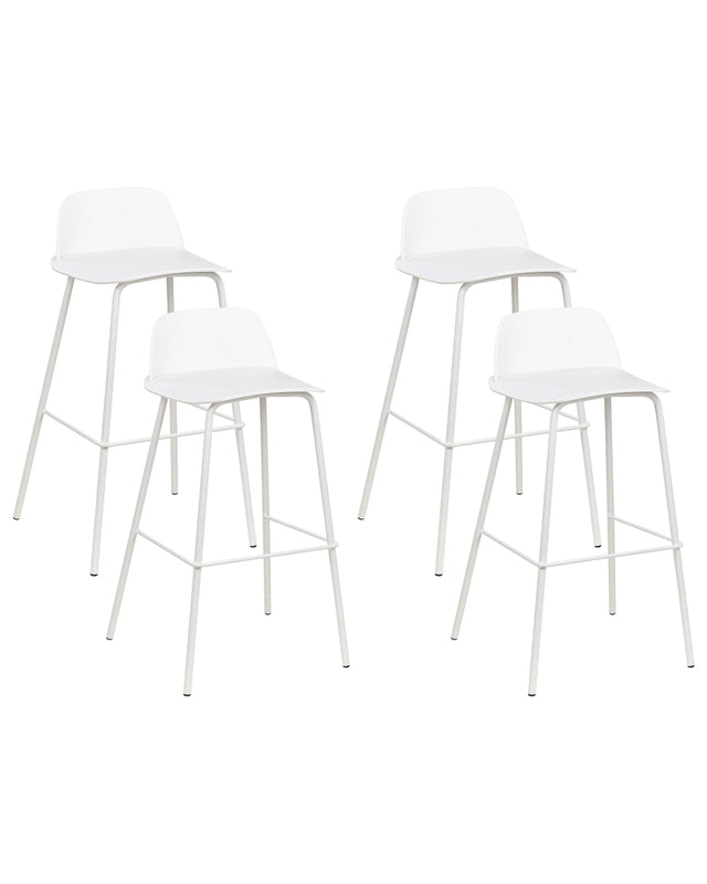Set of 4 Bar Stools White Plastic Seat Metal Legs 90 cm Synthetic Counter Kitchen Chair Modern Beliani
