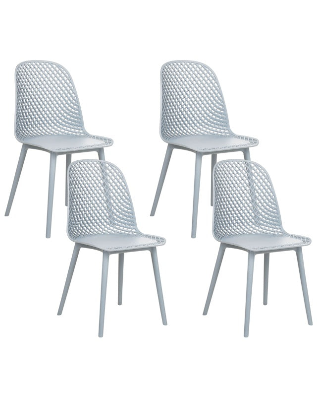 Set of 4 Dining Chairs Light Blue Synthetic Seat and Legs Open Net Design Backrest Modern Minimalist Beliani