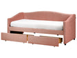 Daybed Pink EU Single Size Polyester Upholstery Slatted Frame Eucalyptus Wood Plywood Drawers Modern Bedroom Beliani