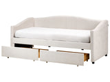 Daybed Light Beige EU Single Size Polyester Upholstery Slatted Frame Eucalyptus Wood Plywood Drawers Modern Bedroom Beliani