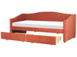 Daybed Red EU Single Size Polyester Upholstery Slatted Frame Eucalyptus Wood Plywood Drawers Modern Bedroom Beliani