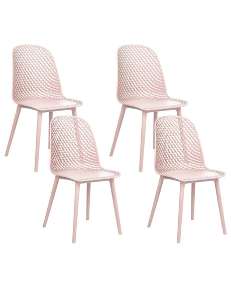 Set of 4 Dining Chairs Light Pastel Pink Synthetic Seat and Legs Open Net Design Backrest Modern Minimalist Beliani