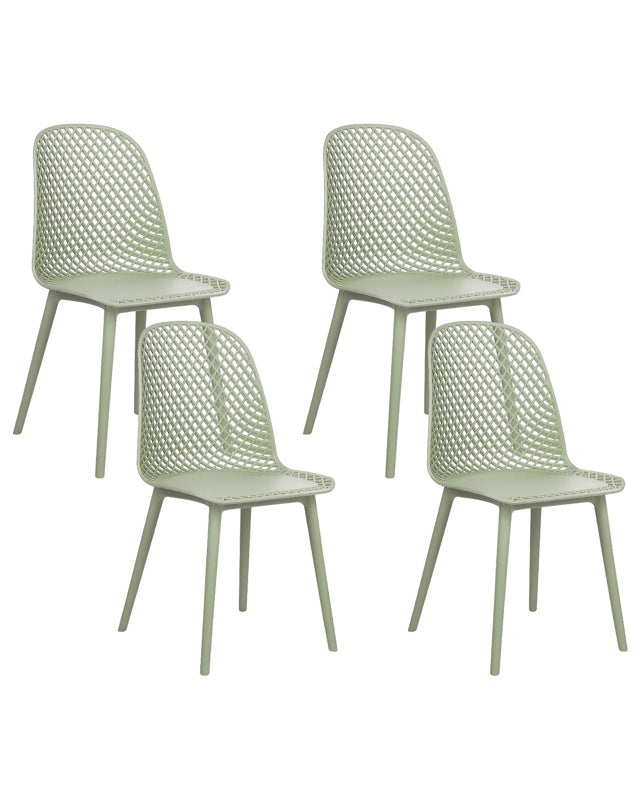 Set of 4 Dining Chairs Light Green Synthetic Seat and Legs Open Net Design Backrest Modern Minimalist Beliani