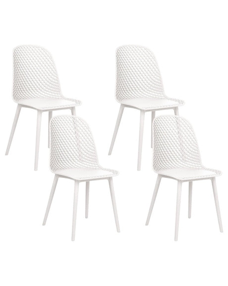 Set of 4 Dining Chairs White Synthetic Seat and Legs Open Net Design Backrest Modern Minimalist Beliani