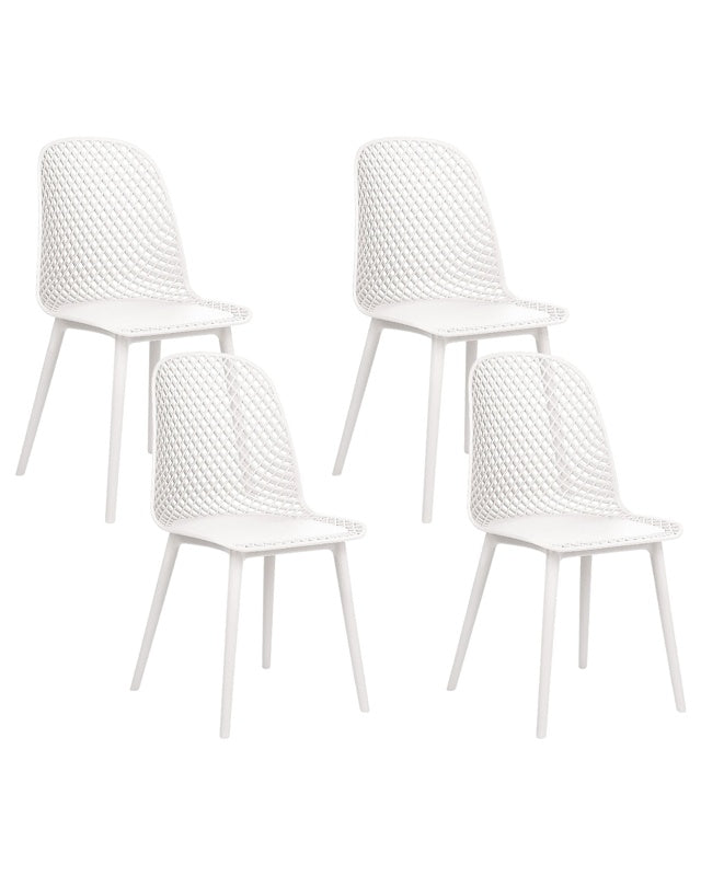 Set of 4 Dining Chairs White Synthetic Seat and Legs Open Net Design Backrest Modern Minimalist Beliani