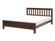 Bed Frame Dark Wood Pine Wood EU Double Size 4ft6 Slatted Base Scandinavian Traditional Style Bedroom Beliani