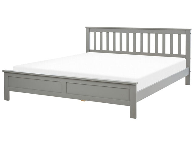 Bed Frame Grey Pine Wood EU Super King Size 6ft Slatted Base Scandinavian Traditional Style Bedroom Beliani