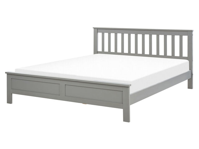 Bed Frame Grey Pine Wood EU King Size 5ft3 Slatted Base Scandinavian Traditional Style Bedroom Beliani