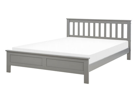 Bed Frame Grey Pine Wood EU Double Size 4ft6 Slatted Base Scandinavian Traditional Style Bedroom Beliani