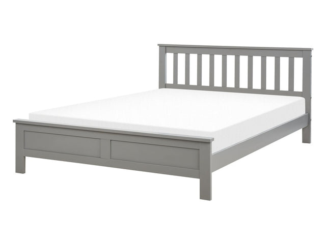 Bed Frame Grey Pine Wood EU Double Size 4ft6 Slatted Base Scandinavian Traditional Style Bedroom Beliani