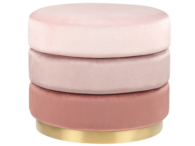 Footstool Ombre Pink Velvet 48 x 48 x 41 cm Round Dressing Pouffe Gold Base Glam Modern Stool Beliani