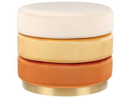 Footstool Ombre Orange Velvet 48 x 48 x 41 cm Round Dressing Pouffe Gold Base Glam Modern Stool Beliani