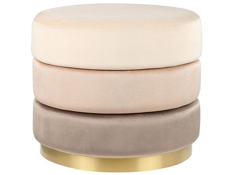 Footstool Ombre Beige Velvet 48 x 48 x 41 cm Round Dressing Pouffe Gold Base Glam Modern Stool Beliani