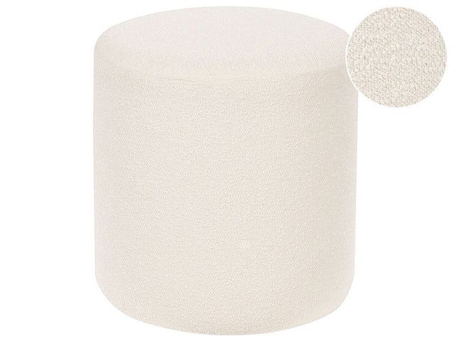 Pouffe White Boucle Round 39 x39 x 41 cm Footstool Accent Upholstery Modern Living Room Bedroom Furniture Beliani