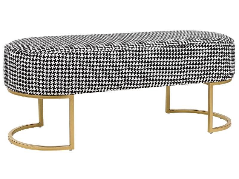 Bench Black and White Upholstered Fabric Metal Accent Gold Legs Bed Bench Stool  Beliani