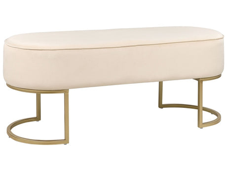 Bench Cream Upholstered Fabric Metal Accent Gold Legs Bed Bench Stool  Beliani