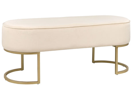Bench Light Beige Upholstered Fabric Metal Accent Gold Legs Bed Bench Stool Beliani