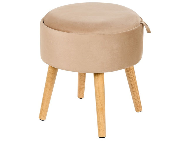 Stool Beige Velvet Upholstered Storage Tray Top Glamour Style Beliani