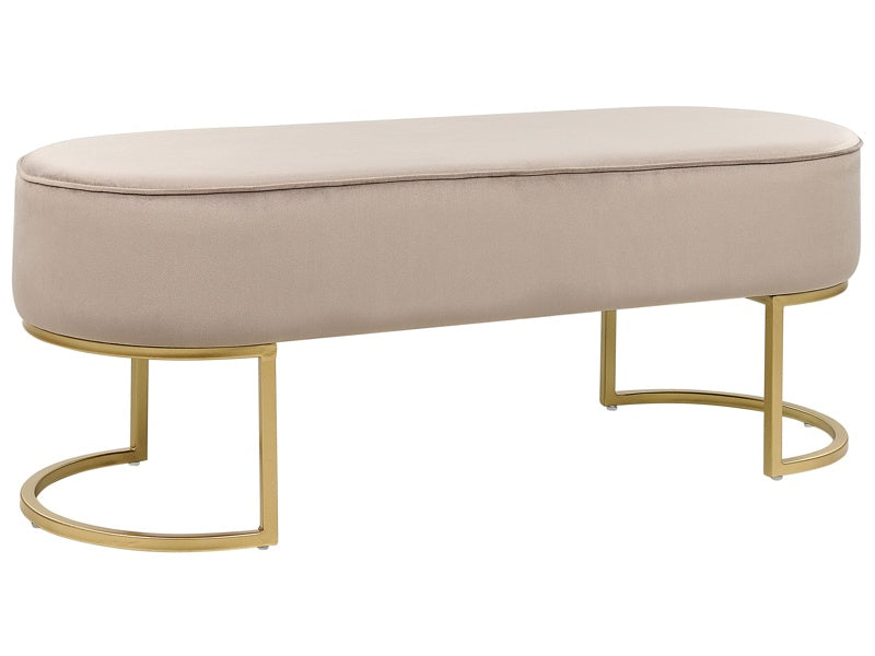 Bench Beige Upholstered Fabric Metal Accent Gold Legs Bed Bench Stool  Beliani