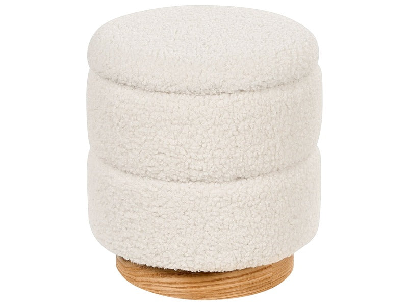 Pouffe White Teddy Boucle Upholstery Footstool Storage White Soft Touch Solid Colour Beliani