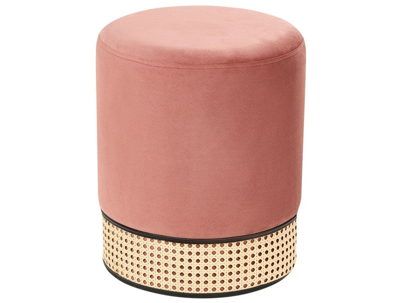 Pouffe Pink Upholstered Velvet Rattan Weave Accent Ring Glamour Stool  Beliani