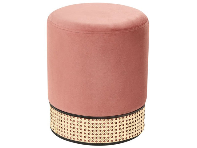 Pouffe Pink Upholstered Velvet Rattan Weave Accent Ring Glamour Stool  Beliani