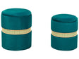 Set of 2 Pouffes Cream Teal Green Velvet Rattan Bands Modern Boho Internal Storage Living Room Bedroom Beliani