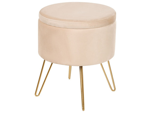 Storage Pouffe Cream Beige Velvet 42 x 42 x 44 cm Gold Metal Legs Upholstery Ottoman Footstool Glamour Modern Design Living Room Accessories Beliani