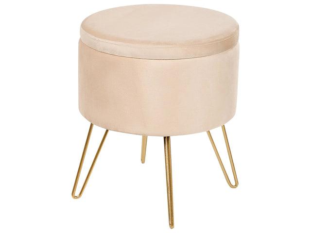 Storage Pouffe Light Beige Velvet 42 x 42 x 44 cm Gold Metal Legs Upholstery Ottoman Footstool Glamour Modern Design Living Room Accessories Beliani