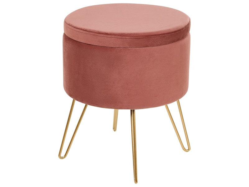 Storage Pouffe Pink Velvet 42 x 42 x 44 cm Gold Metal Legs Upholstery Ottoman Footstool Glamour Modern Design Living Room Accessories Beliani