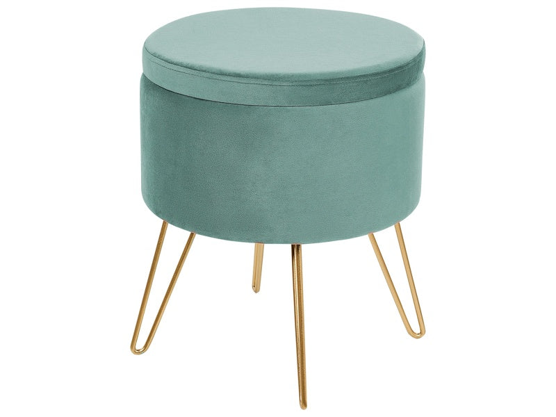 Storage Pouffe Pastel Mint Green Velvet 42 x 42 x 44 cm Gold Metal Legs Upholstery Ottoman Footstool Glamour Modern Design Living Room Accessories Beliani