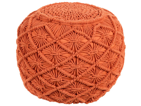Knitted Pouffe Orange Cotton Chunky Crochet Round Braided Footstool Boho Design Living Room Decoration Seating Beliani