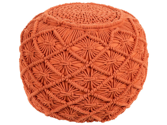 Knitted Pouffe Orange Cotton Chunky Crochet Round Braided Footstool Boho Design Living Room Decoration Seating Beliani