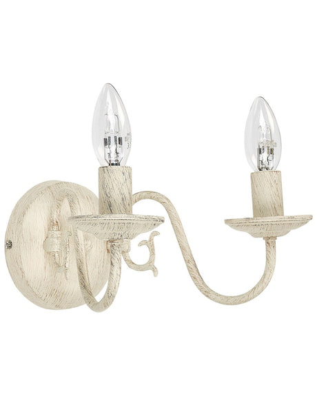 Wall Lamp White Metal Distressed 2 Lights Vintage Retro Design Light Living Room Decorative Lighting Beliani