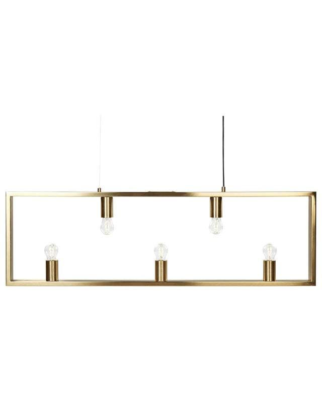 5 Light Pendant Lamp Brass Metal Rectangular Frame Glam Industrial Style Living Room Dining Beliani