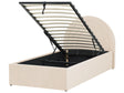 Bed Beige Velvet EU Single Size 3ft Minimalist Retro Design Ottoman Storage Slatted Base Half-Round Headboard Beliani