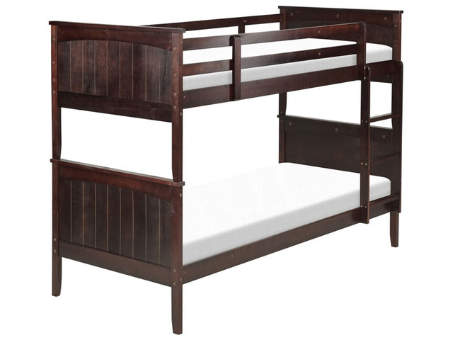 Double Bunk Bed Dark Pine Wood EU Single Size 3ft High Sleeper Children Kids Bedroom Beliani