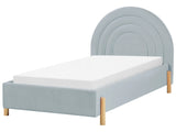 Bed Light Blue Velvet EU Single Size 3ft Slatted Base Wooden Legs Minimalist Retro Design Half-Round Headboard Beliani