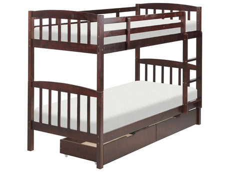 Bunk Bed with Drawers Dark Wood Pine EU Single Size 3ft 90 x 200 cm High Sleeper Children Kids Bedroom Ladder Slats Beliani