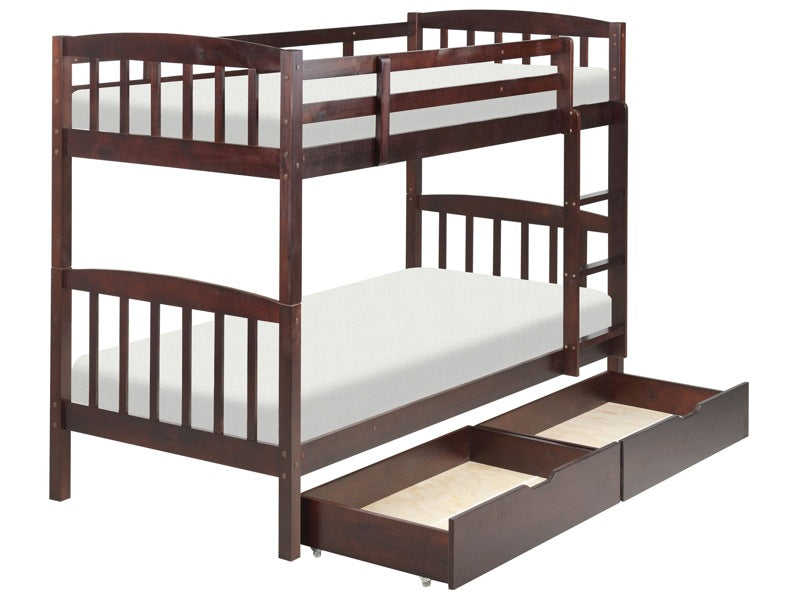 Bunk Bed with Drawers Dark Wood Pine EU Single Size 3ft 90 x 200 cm High Sleeper Children Kids Bedroom Ladder Slats Beliani
