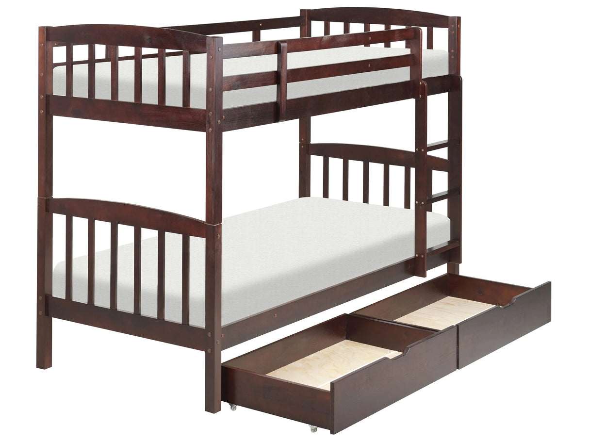 Bunk Bed with Drawers Dark Wood Pine EU Single Size 3ft 90 x 200 cm High Sleeper Children Kids Bedroom Ladder Slats Beliani