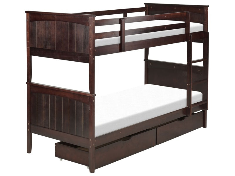 Double Bunk Bed with Storage Dark Pine Wood EU Single Size 3ft High Sleeper Children Kids Bedroom Beliani