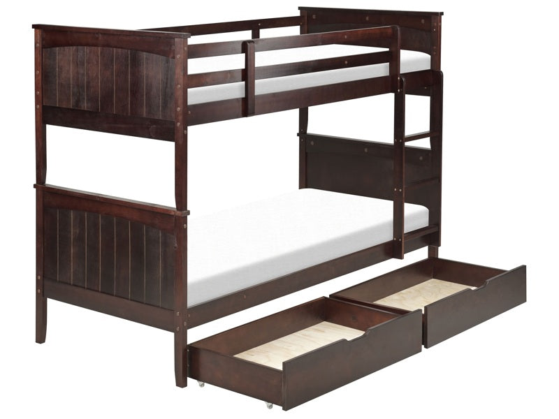 Double Bunk Bed with Storage Dark Pine Wood EU Single Size 3ft High Sleeper Children Kids Bedroom Beliani