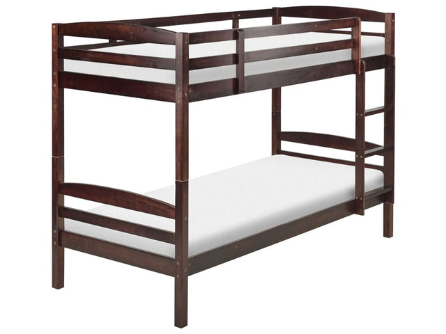 Bunk Bed Dark Wood Pine EU Single Size 3ft 90 x 200 cm High Sleeper Children Kids Bedroom Ladder Slats Beliani