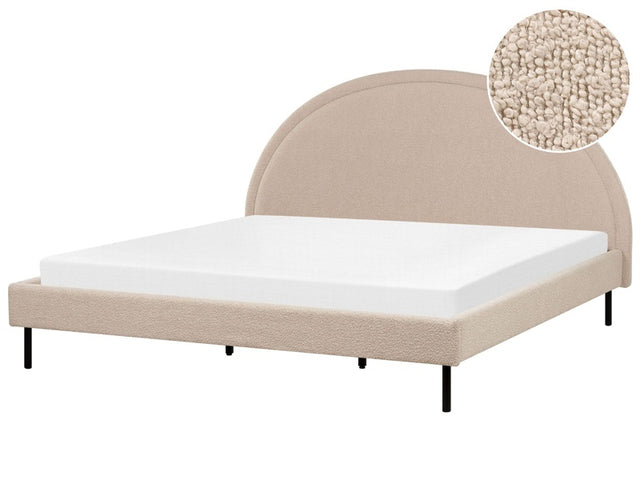 Bed Beige Boucle Polyester Fabric EU Super King Size 6ft Slatted Base Half-Round Headboard Minimalist Retro Design Bedroom Beliani